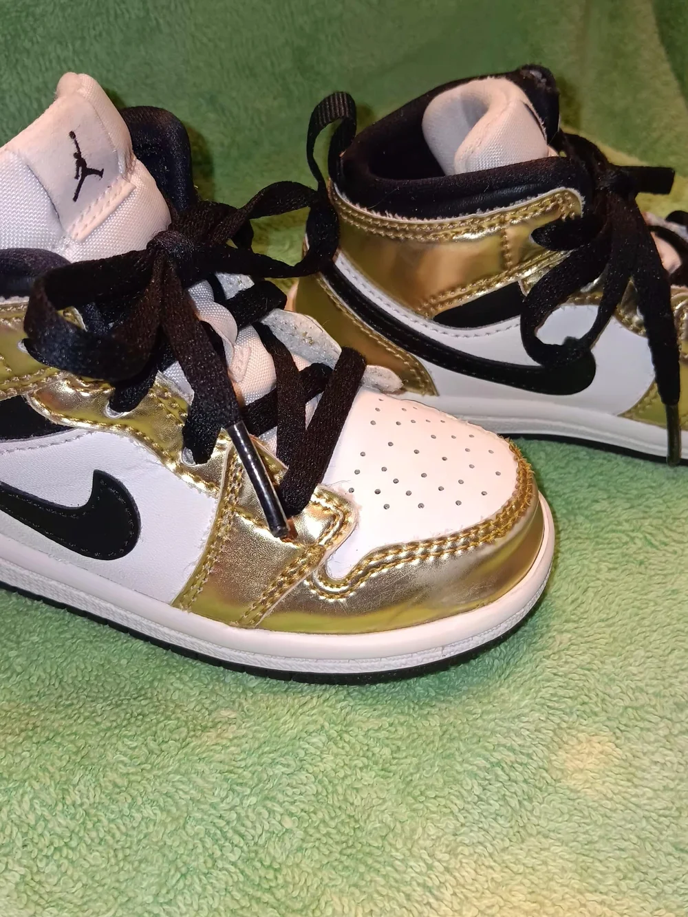 Nike Air Jordan's Sz. 7C (TD) White and Gold Mid-Top Sneakers